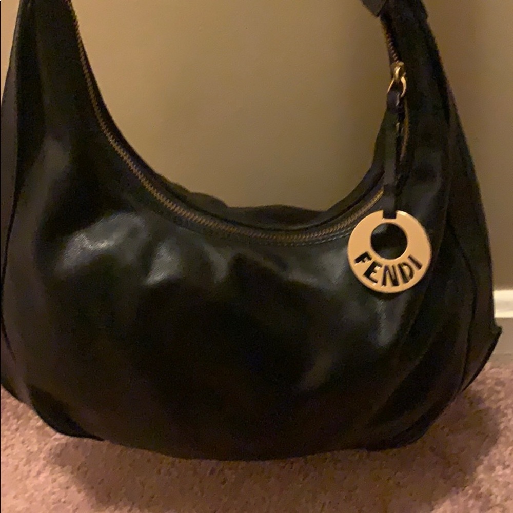 FENDI Zucchino shoulder bag canvas leather black